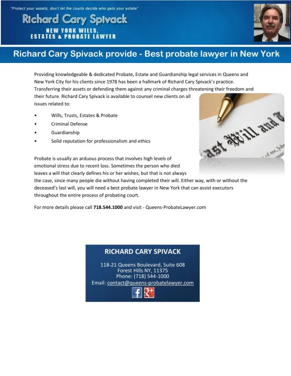 Richard Cary Spivack provide - Best probate lawyer in New York