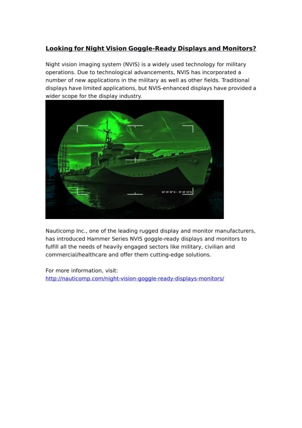 Looking for Night Vision Goggle-Ready Displays and Monitors?