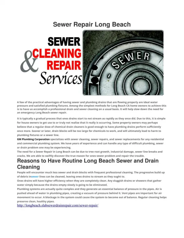 Sewer Repair Long Beach