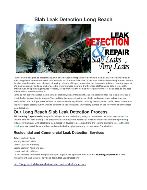 Slab Leak Detection Long Beach