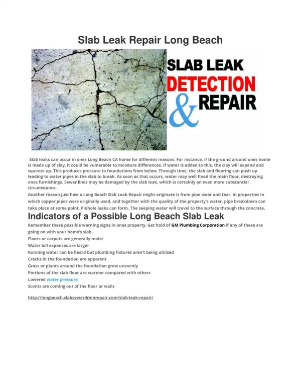 Slab Leak Repair Long Beach