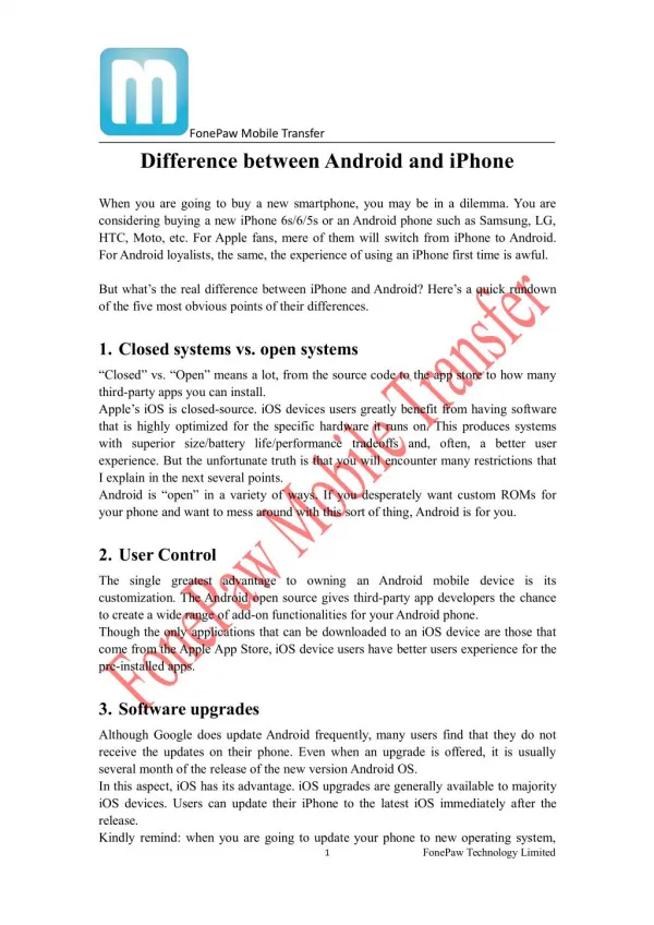 Difference between Android and iPhone