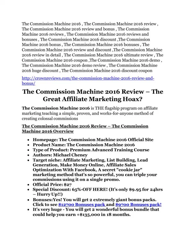 The Commission Machine 2016 review - exclusive bonus of The Commission Machine 2016