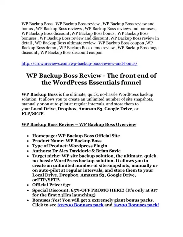 WP Backup Boss review-$9700 bonus & 80% discount