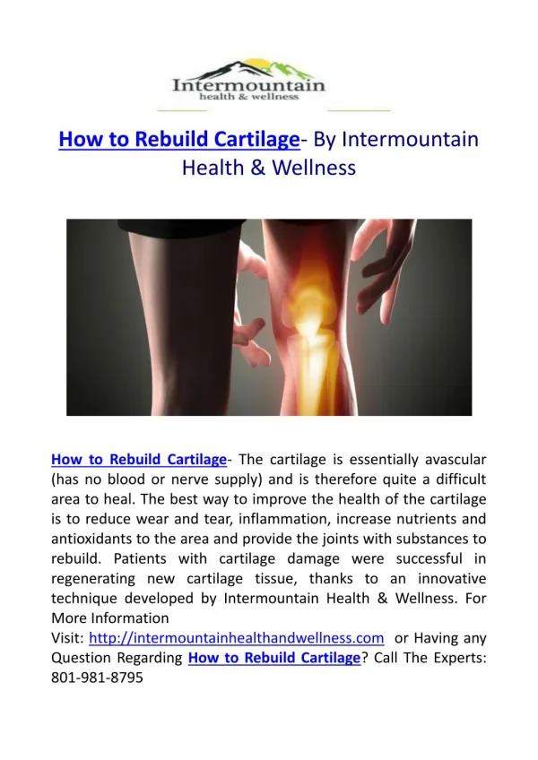 How to Rebuild Cartilage- By Intermountain Health & Wellness