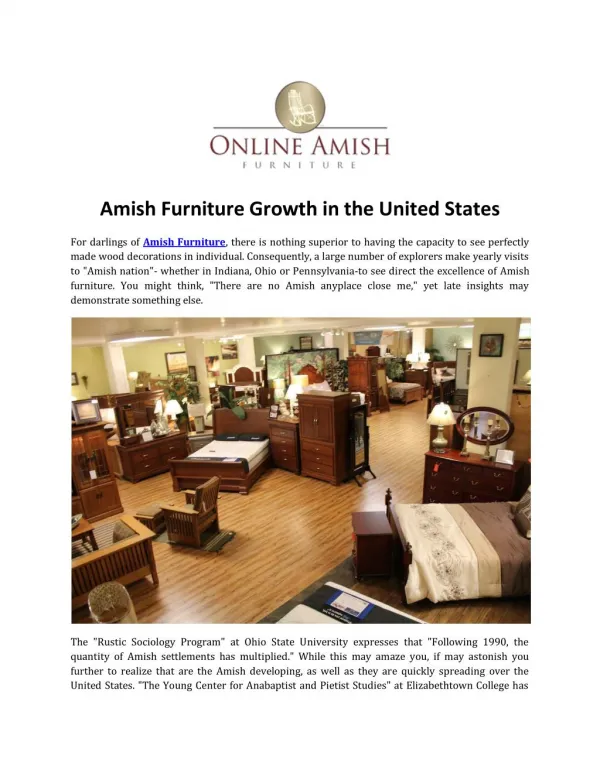 Amish Furniture Growth in the United States