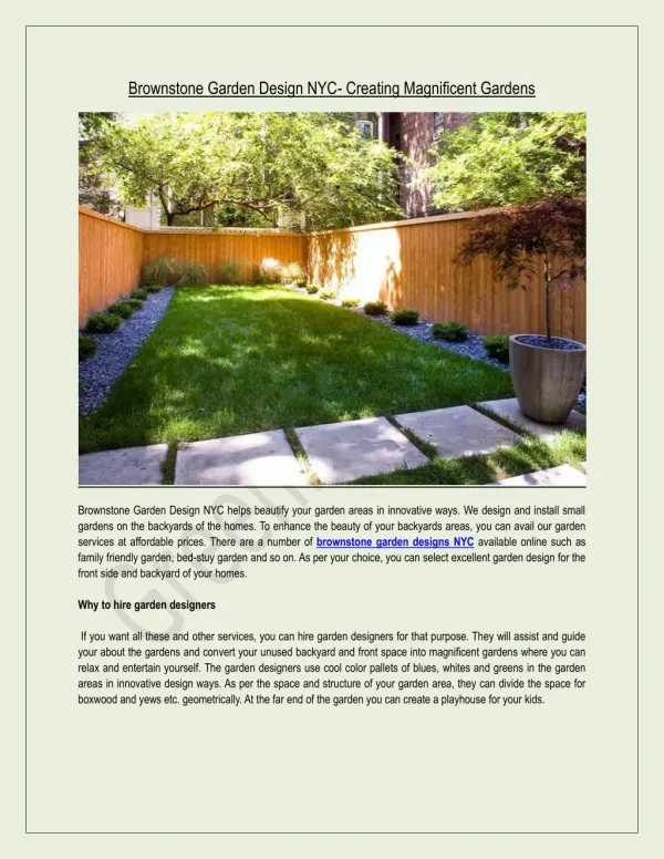 Brownstone Garden Design NYC- Creating Magnificent Gardens