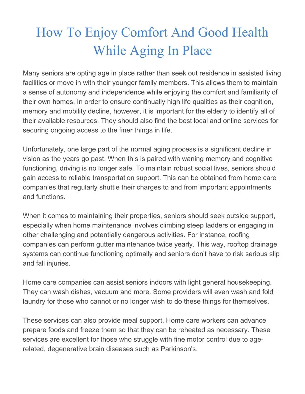 PPT - How To Enjoy Comfort And Good Health While Aging In Place ...