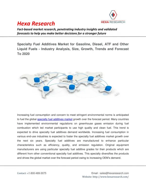Global Specialty Fuel Additives Market Report 2014-2020 - For Gasoline, Diesel, ATF And Other Liquid Fuels
