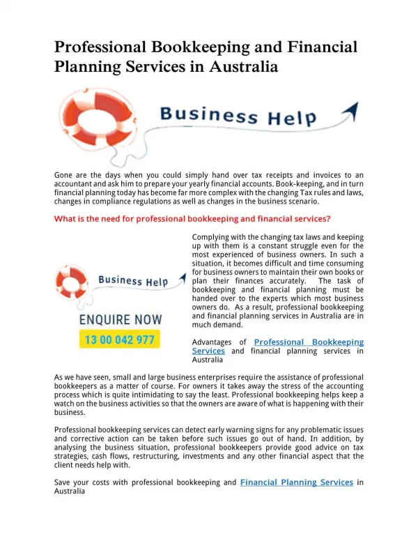 Professional Bookkeeping and Financial Planning Services in Australia