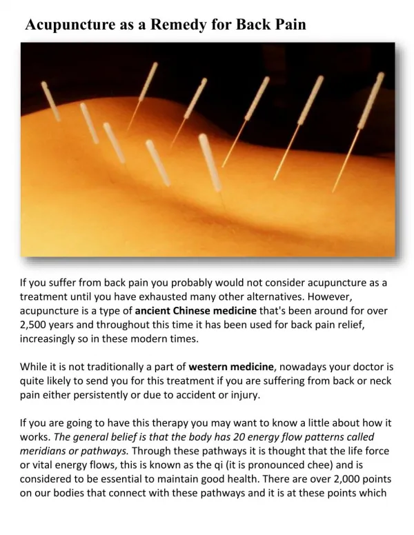 Acupuncture as a Remedy for Back Pain