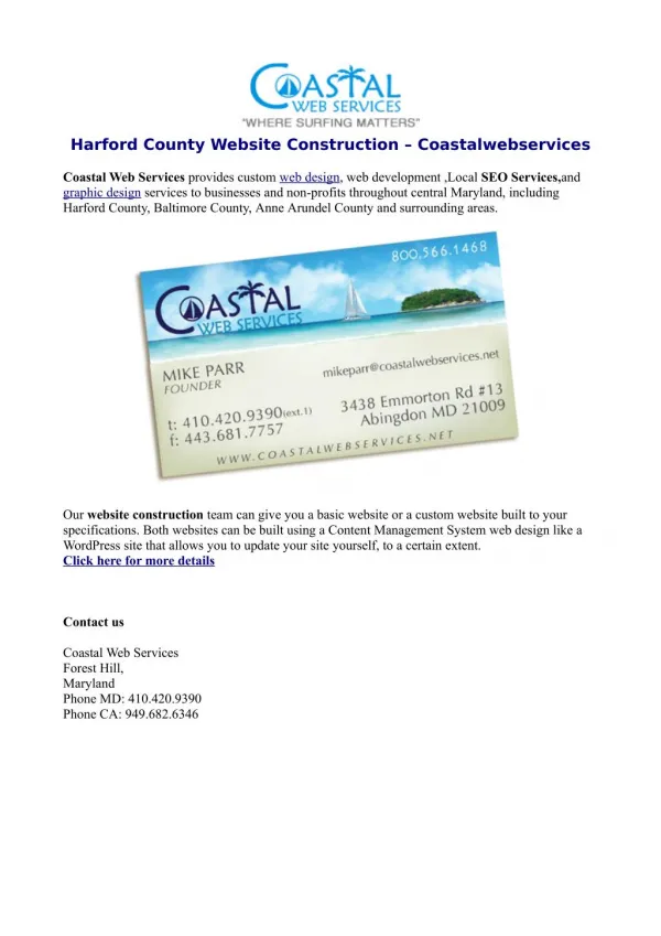 Harford County Website Construction – Coastalwebservices