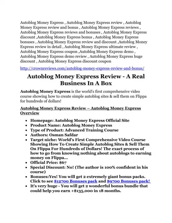 Autoblog Money Express review-(shocked) $21700 bonuses