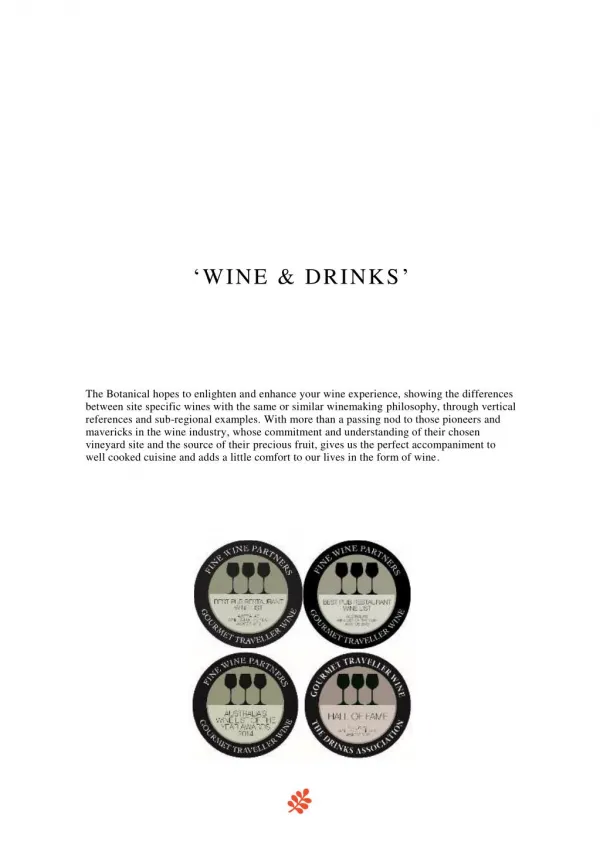 Wine & Drinks Menu - The Botanical