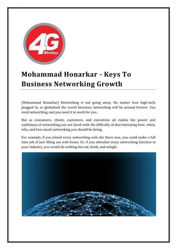 Mohammad Honarkar - Keys To Business Networking Growth