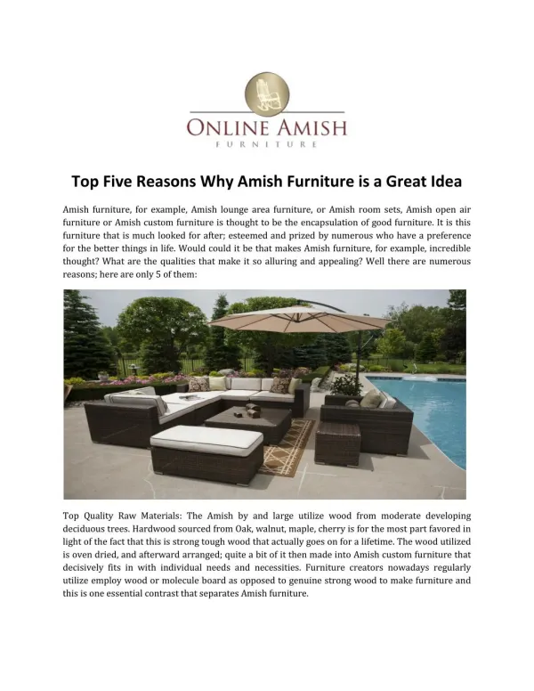 Top Five Reasons Why Amish Furniture is a Great Idea