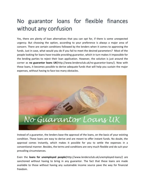 No Guarantor Loan in the UK
