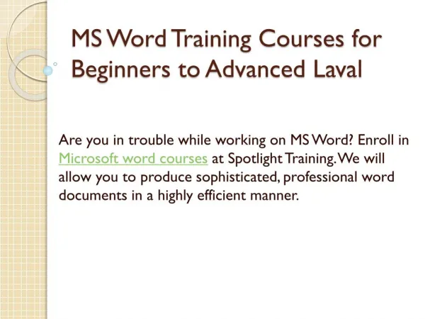 MS Word Training Courses for Beginners to Advanced Laval