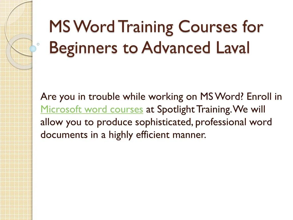 ms word training courses for beginners to advanced laval