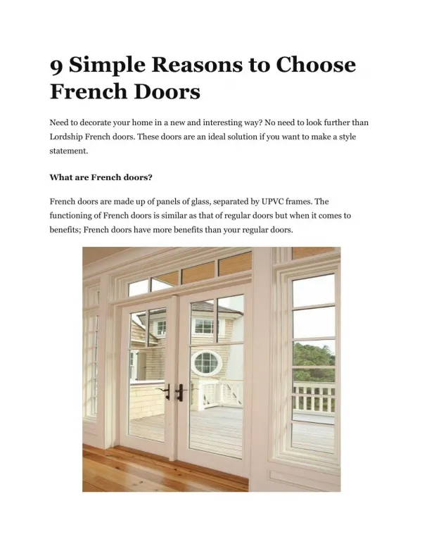 9 Simple Reasons to Choose French Doors