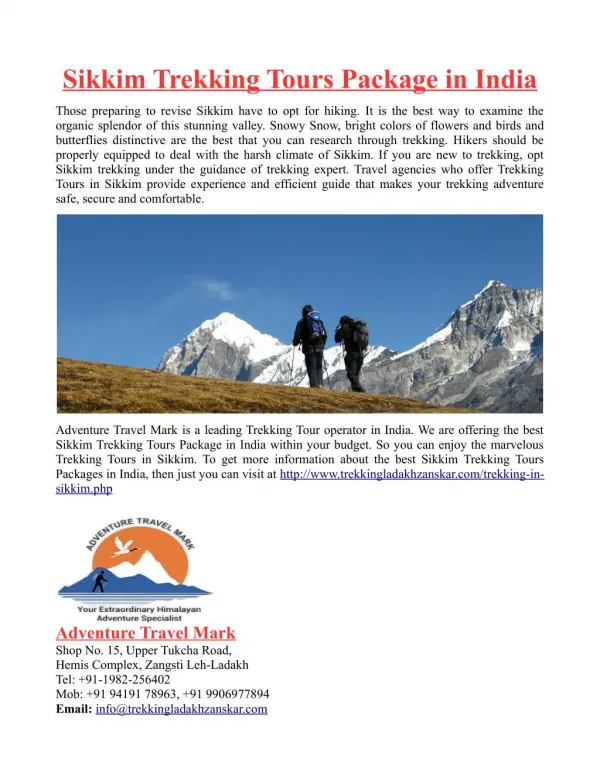 Sikkim Trekking Tours Package in India