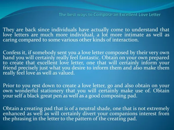 The best ways to Compose an Excellent Love