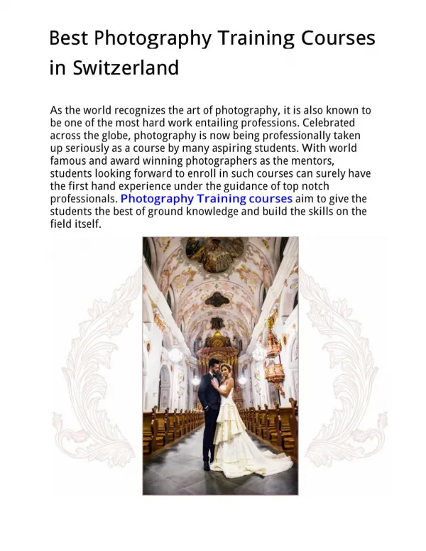 Best Photography Training Courses in Switzerland
