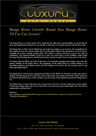 Range Rover Unveils Brand New Range Rover V8 For Car Lovers! - slide 1