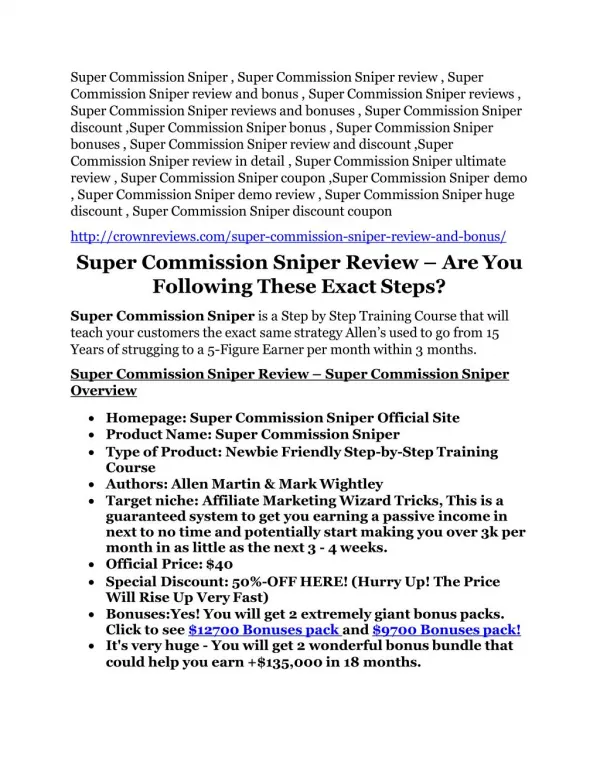 Super Commission Sniper reviews and bonuses Super Commission Sniper