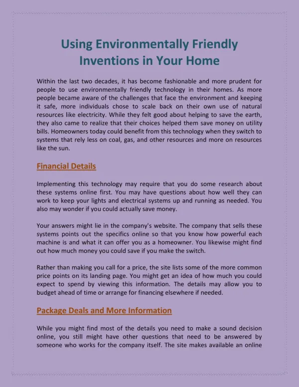 Using Environmentally Friendly Inventions in Your Home