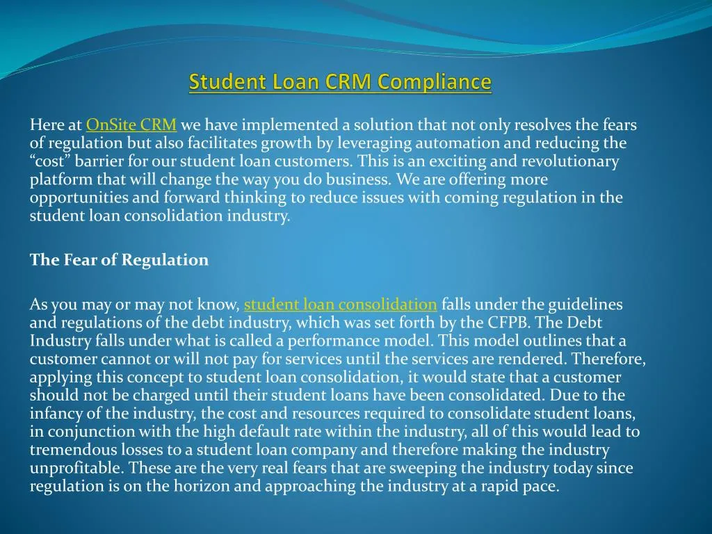 student loan crm compliance