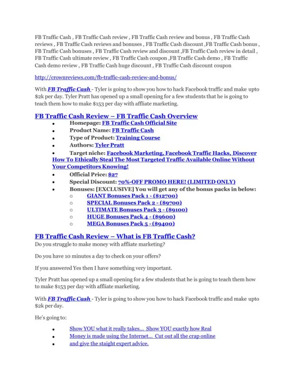 FB Traffic Cash review - a top notch weapon