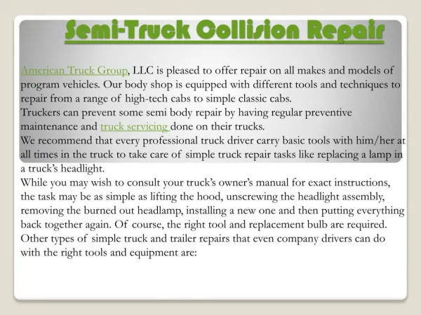 American Truck Group - Semi - Truck Collision Repair