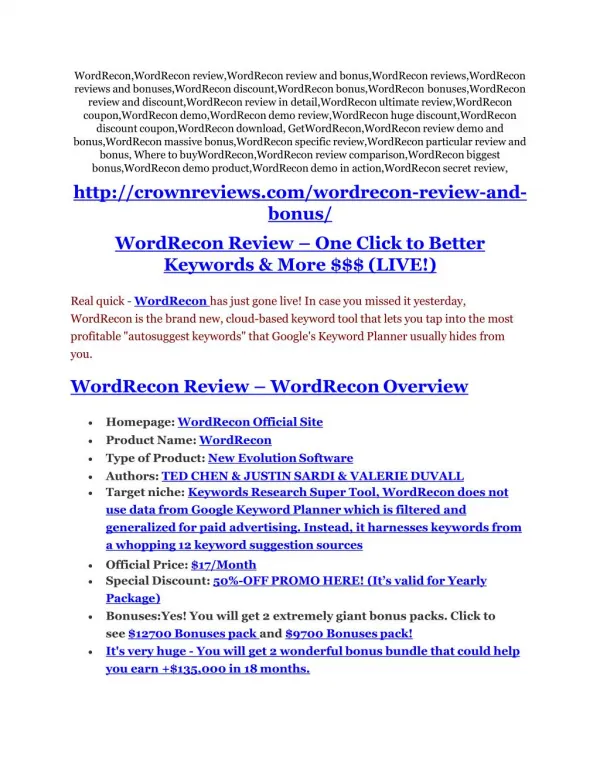 WordRecon review - WordRecon (MEGA) $23,800 bonuses