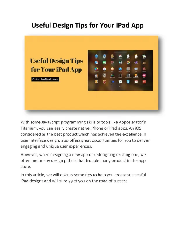 Useful Design Tips for Your iPad App
