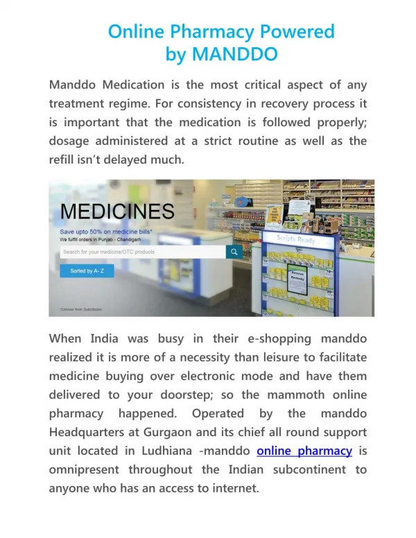 Online Pharmacy Powered by MANDDO