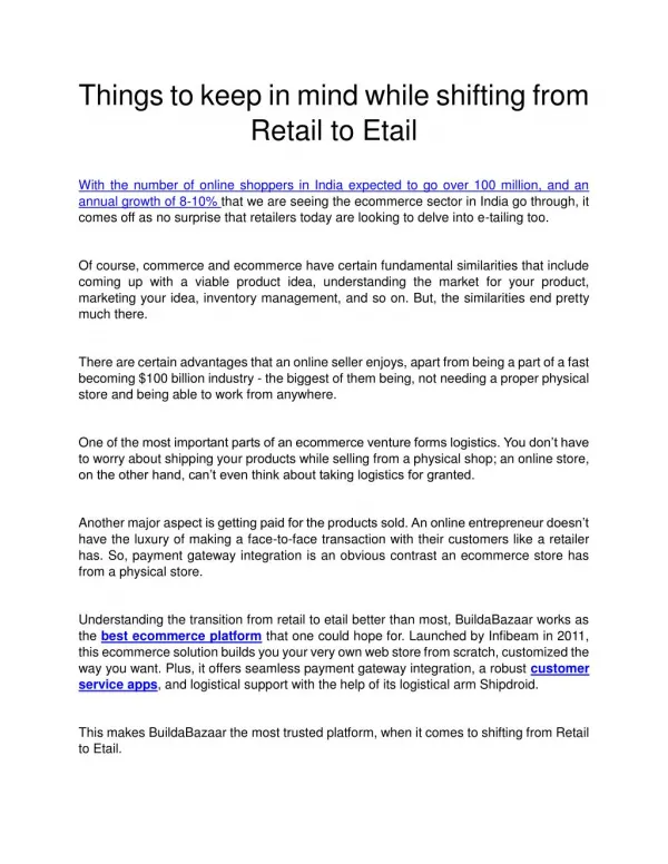 Things to keep in mind while shifting from Retail to Etail