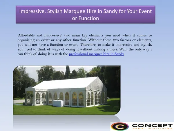 Impressive, Stylish Marquee Hire in Sandy for Your Event or Function