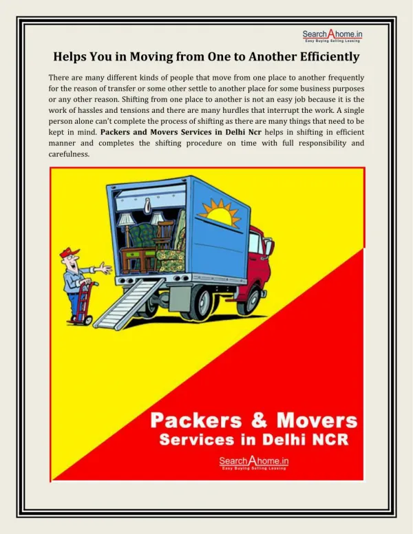 Packers and Movers Services in Delhi Ncr