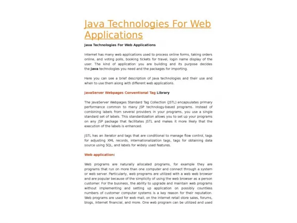 JJava Technologies For Web Applications