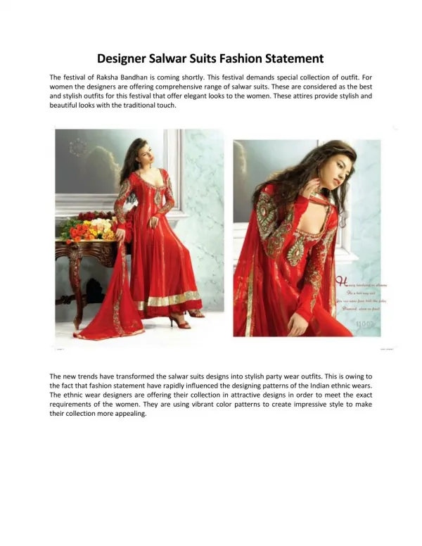 Designer Salwar Suits Fashion Statement
