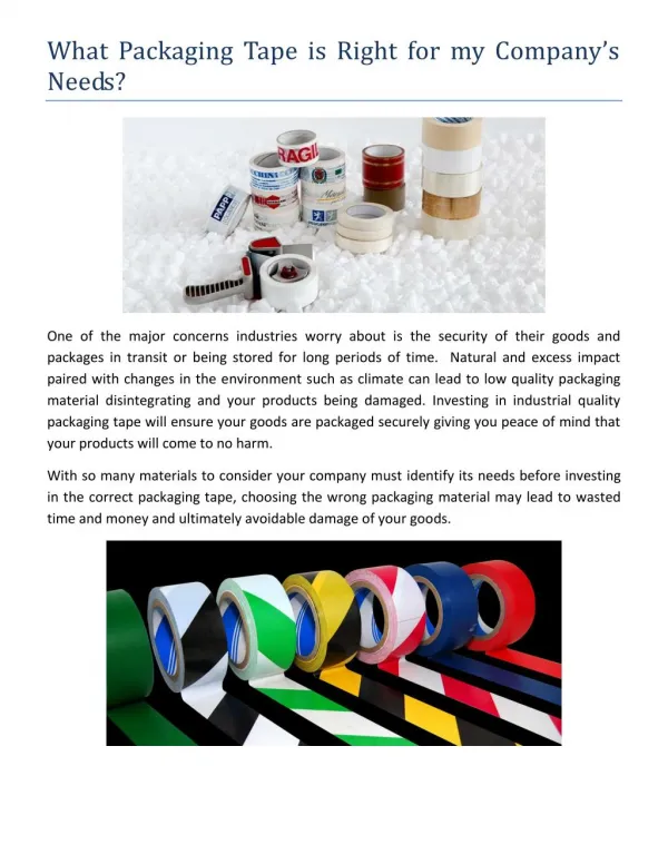 What Packaging Tape is Right for my Company’s Needs?