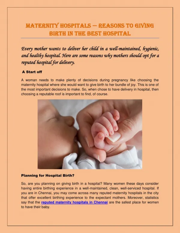 Maternity Hospitals — Reasons to Giving Birth In the Best Hospital