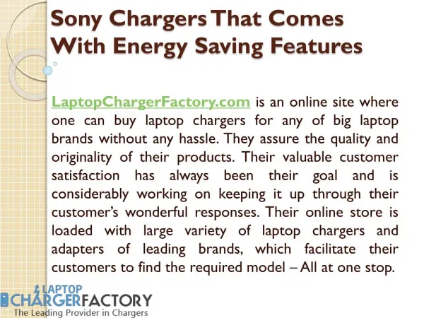 Sony Chargers That Comes With Energy Saving Features