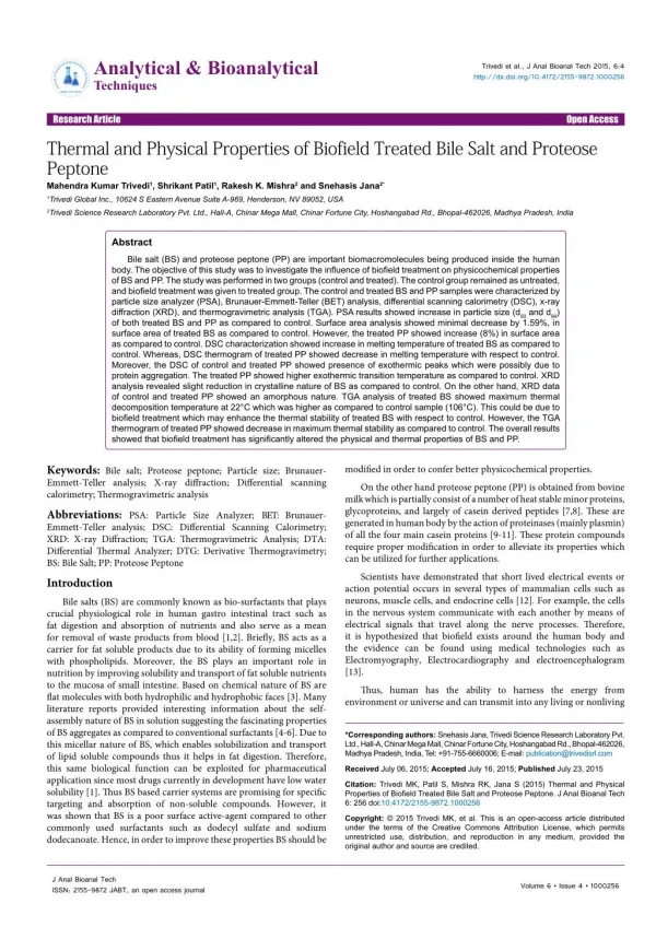 Biofield Impact on Bile Salt and Proteose Peptone