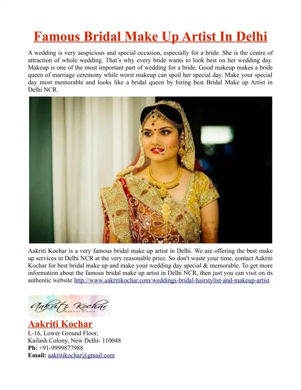 Famous Bridal Make Up Artist in Delhi NCR