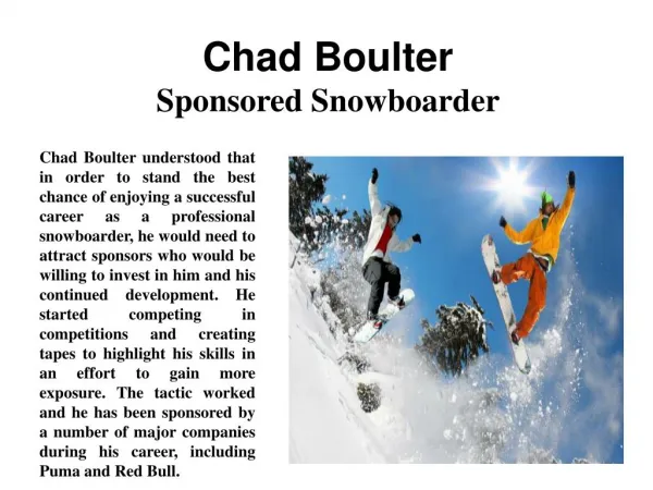 Chad Boulter Sponsored Snowboarder