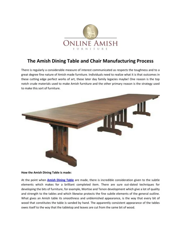 The Amish Dining Table and Chair Manufacturing Process