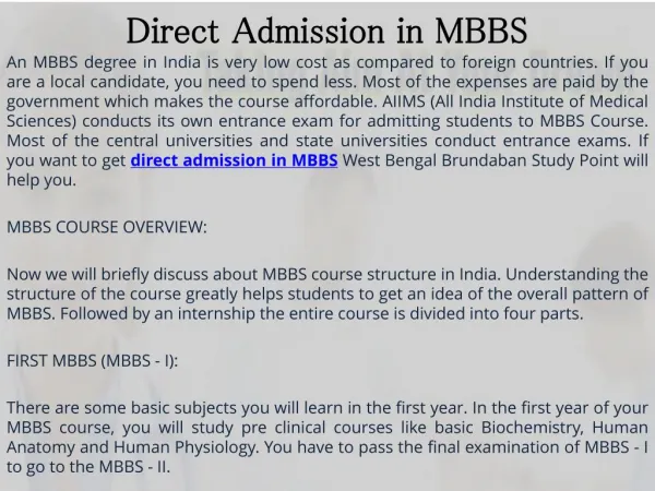 Direct Admission in MBBS