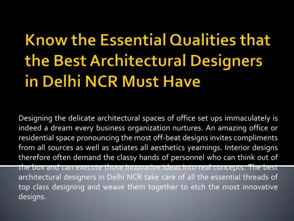 Know the Essential Qualities that the Best Architectural Designers in Delhi NCR Must Have